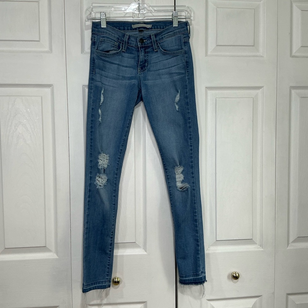 🤎 Flying Monkey Blue Distressed Denim Skinny Low Rise Jeans Size 00 / 24